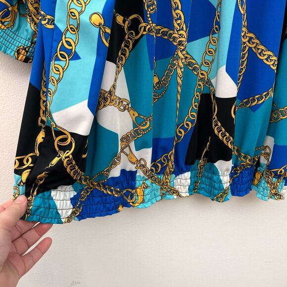 Jessica London Tunic Plus Size 30/32 Women's Top Blue Multicolor Graphic Chain - Picture 4 of 8